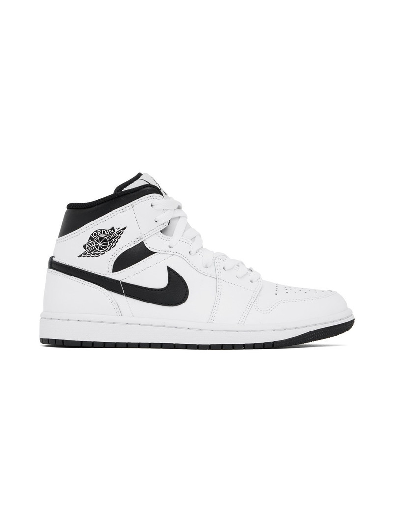 White & Black Air Jordan 1 Mid Sneakers - 1