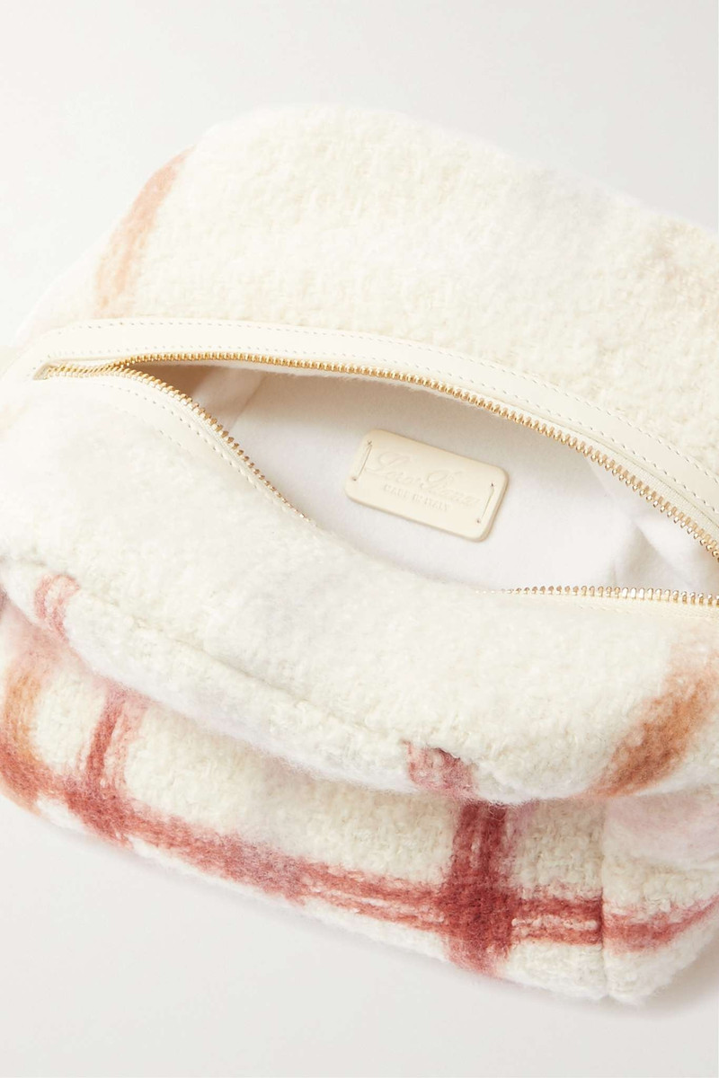 Puffy leather-trimmed checked cashmere and silk-blend pouch 5