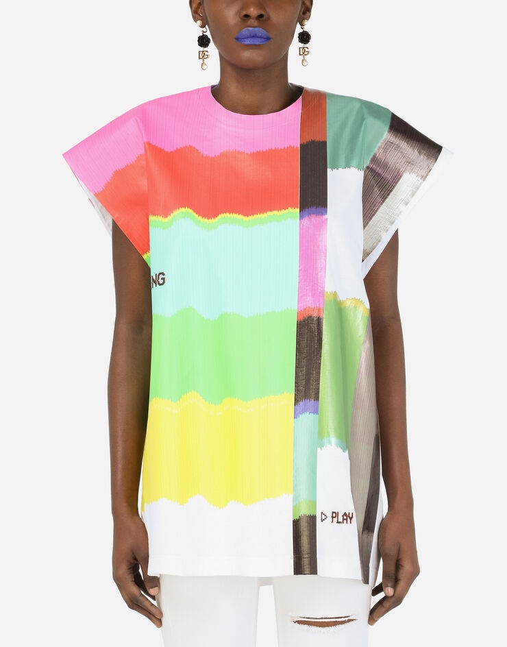 Jersey T-shirt with multi-colored glitch print - 1