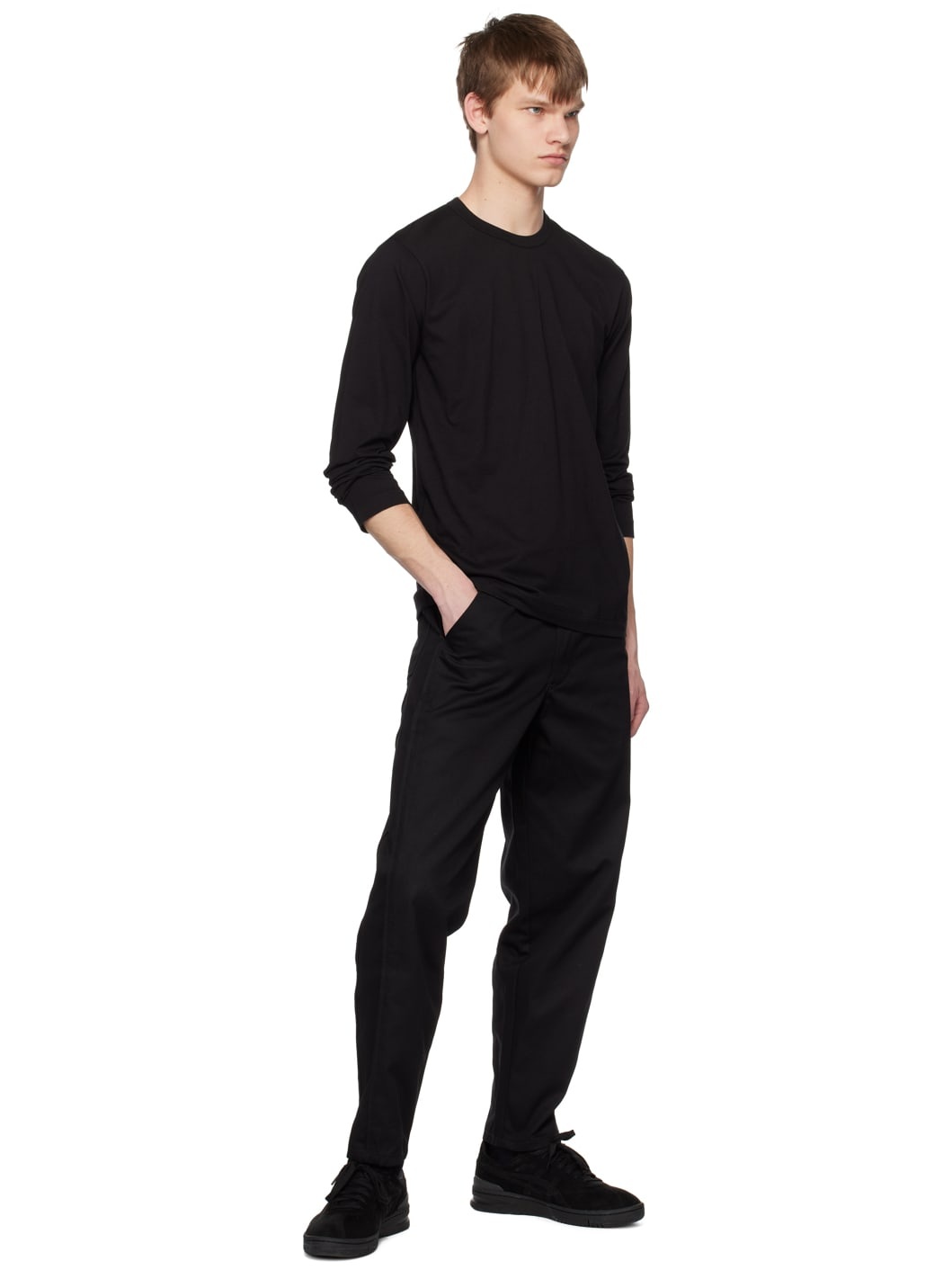 Black Crewneck Long Sleeve T-Shirt - 4