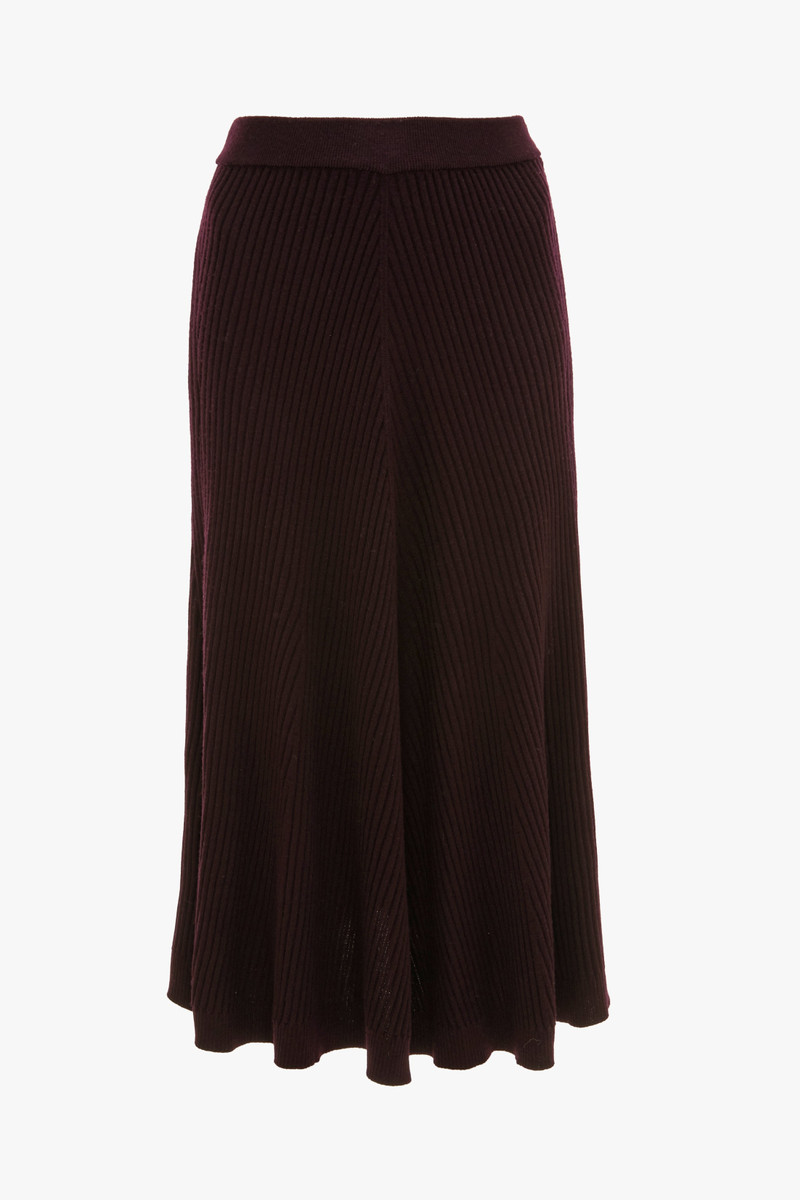 Ribbed Knit Midi Skirt In Merlot 1