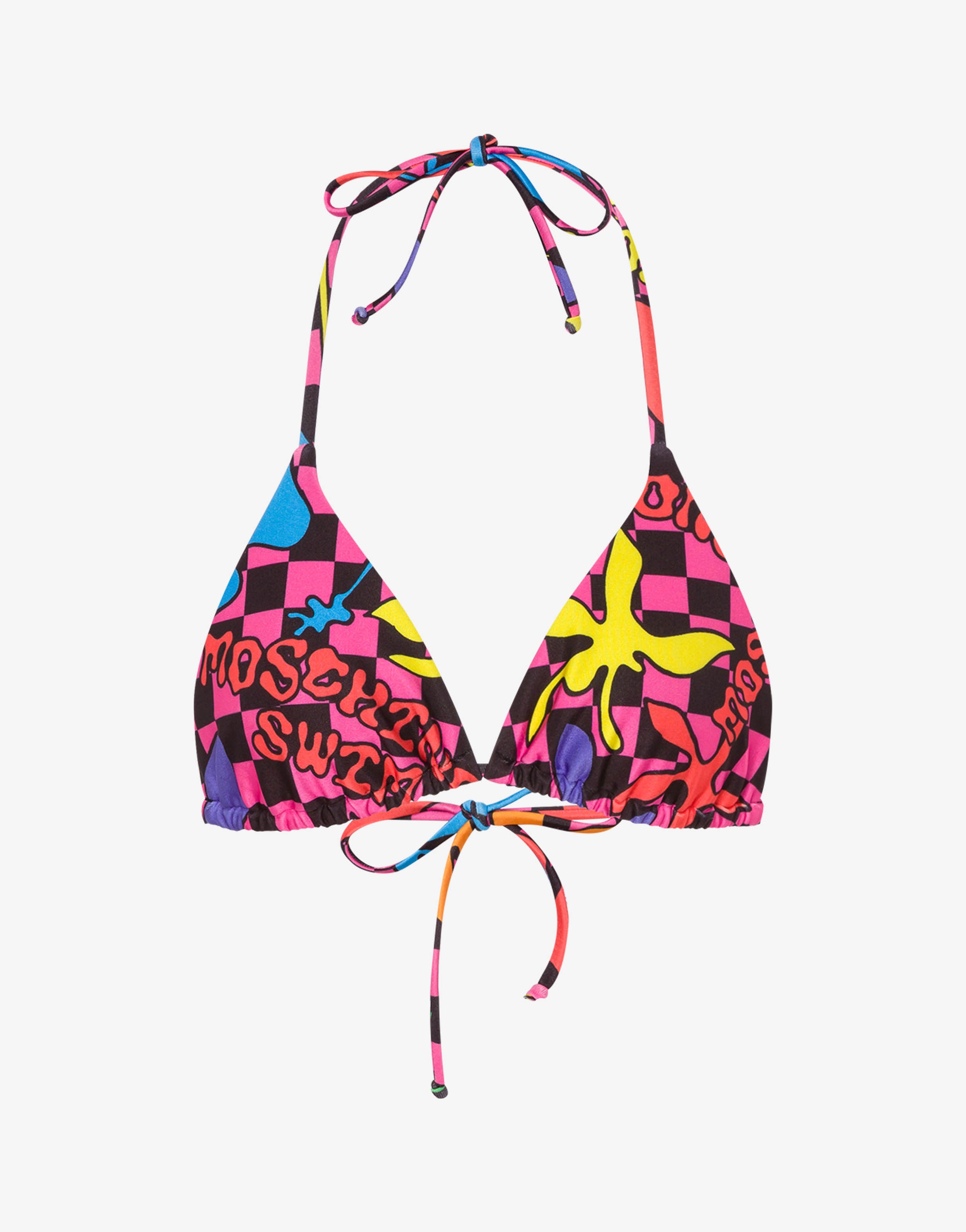 ALL-OVER FLOWER CHECK BIKINI TOP - 1