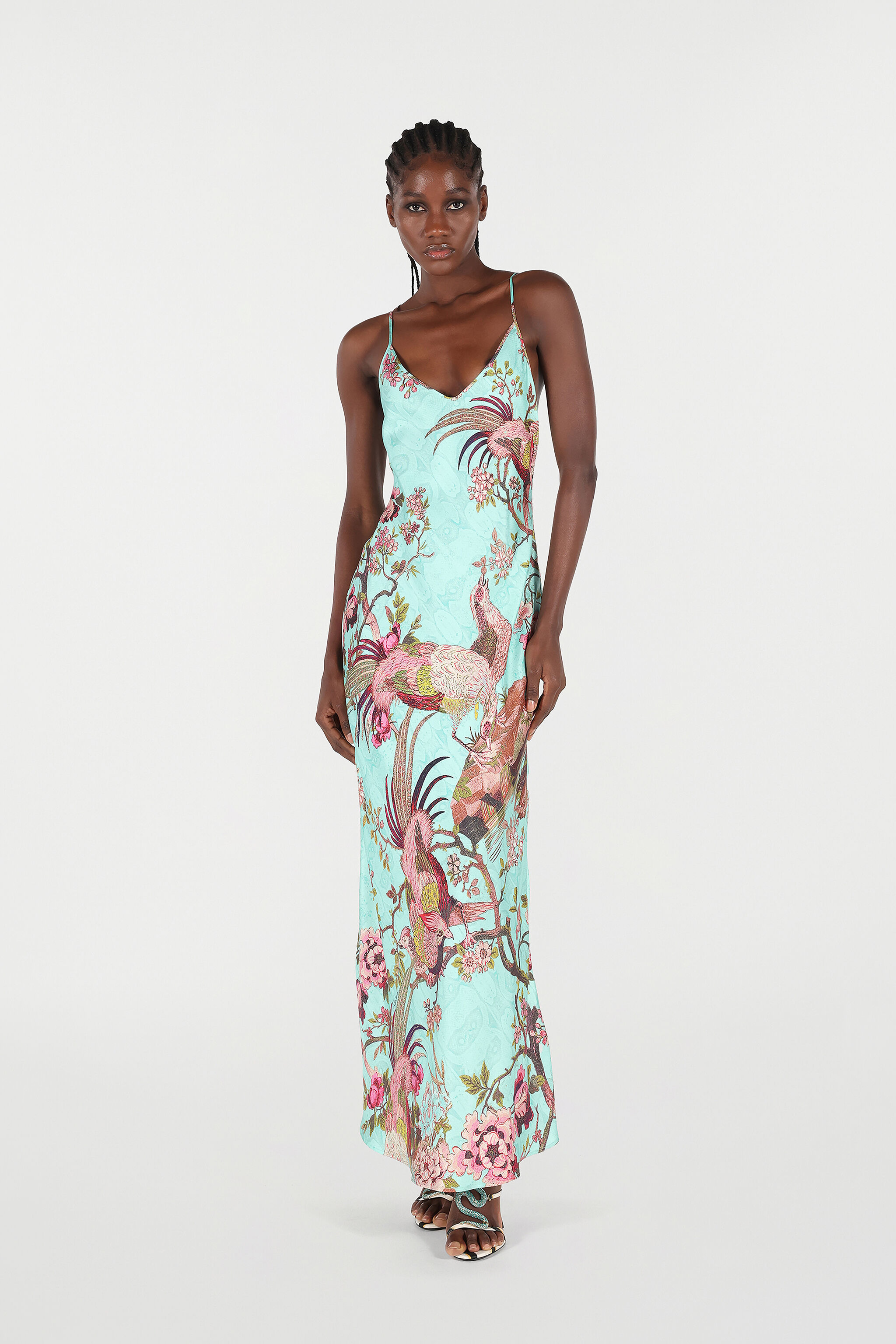 Slip Dress With Oriental Bird Print - 2