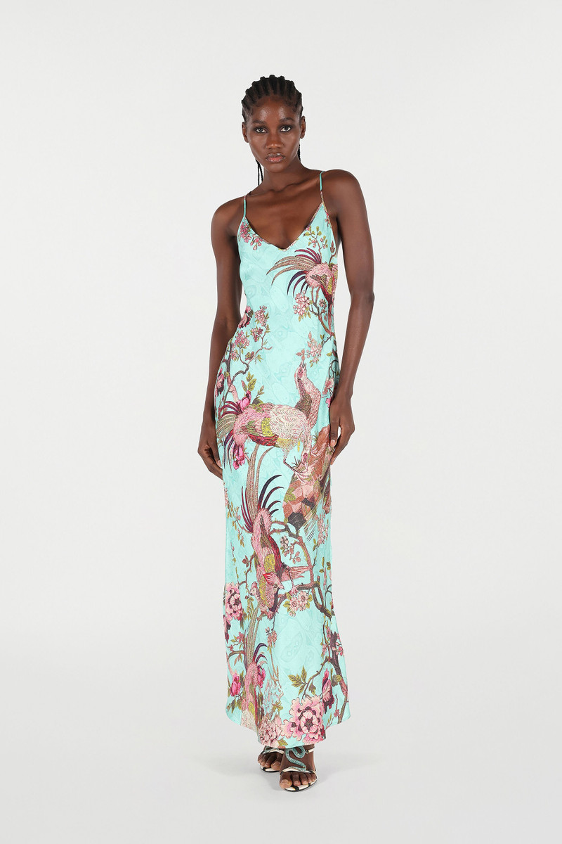 Roberto Cavalli Slip Dress With Oriental Bird Print outlook
