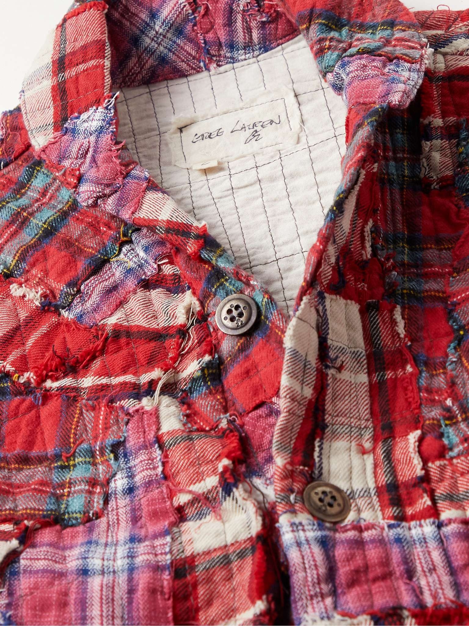 Distressed Patchwork Checked Cotton Overshirt - 5