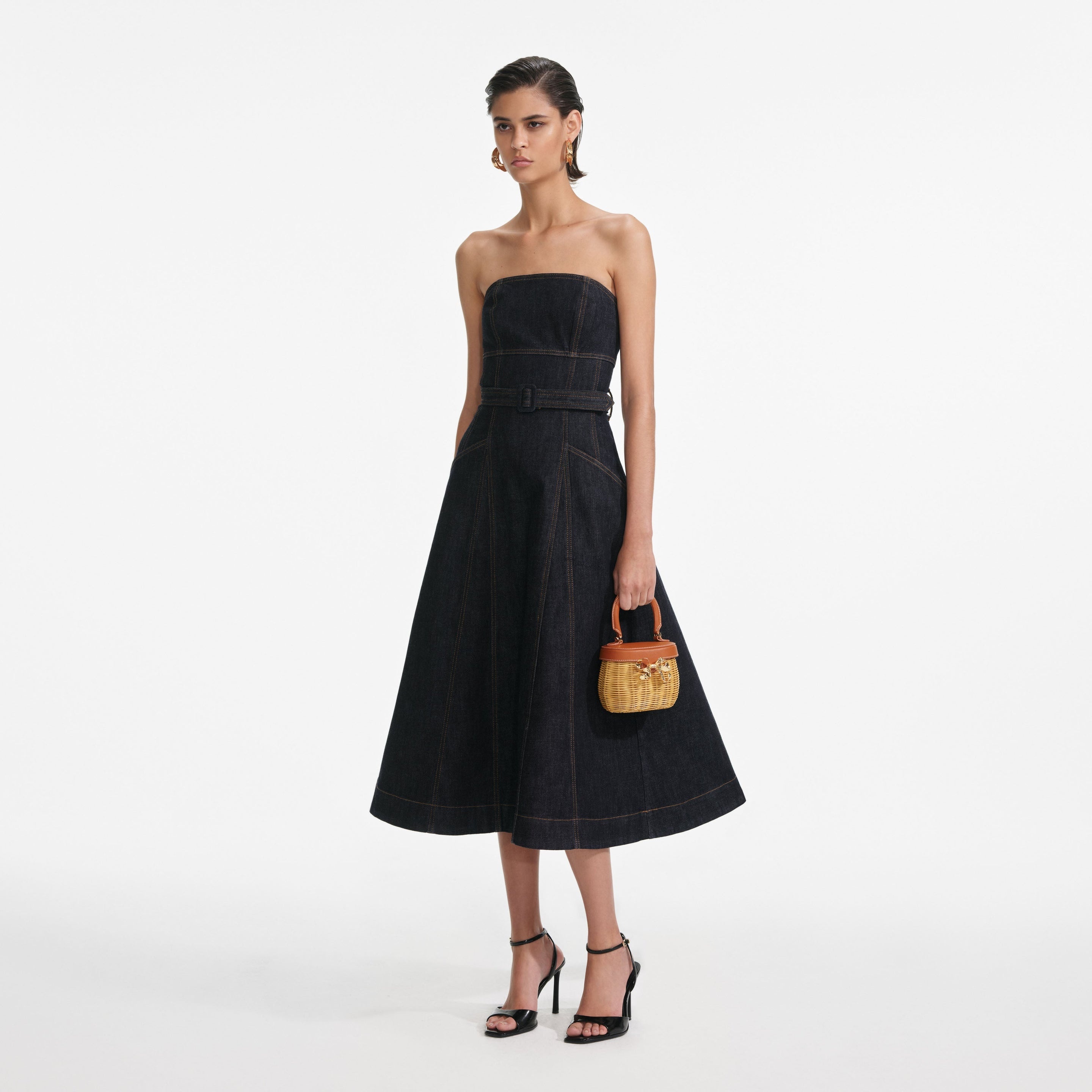 Indigo Denim Bandeau Midi Dress - 2