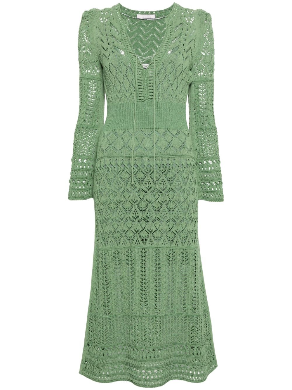 long-sleeved A-line crochet midi-dress - 1