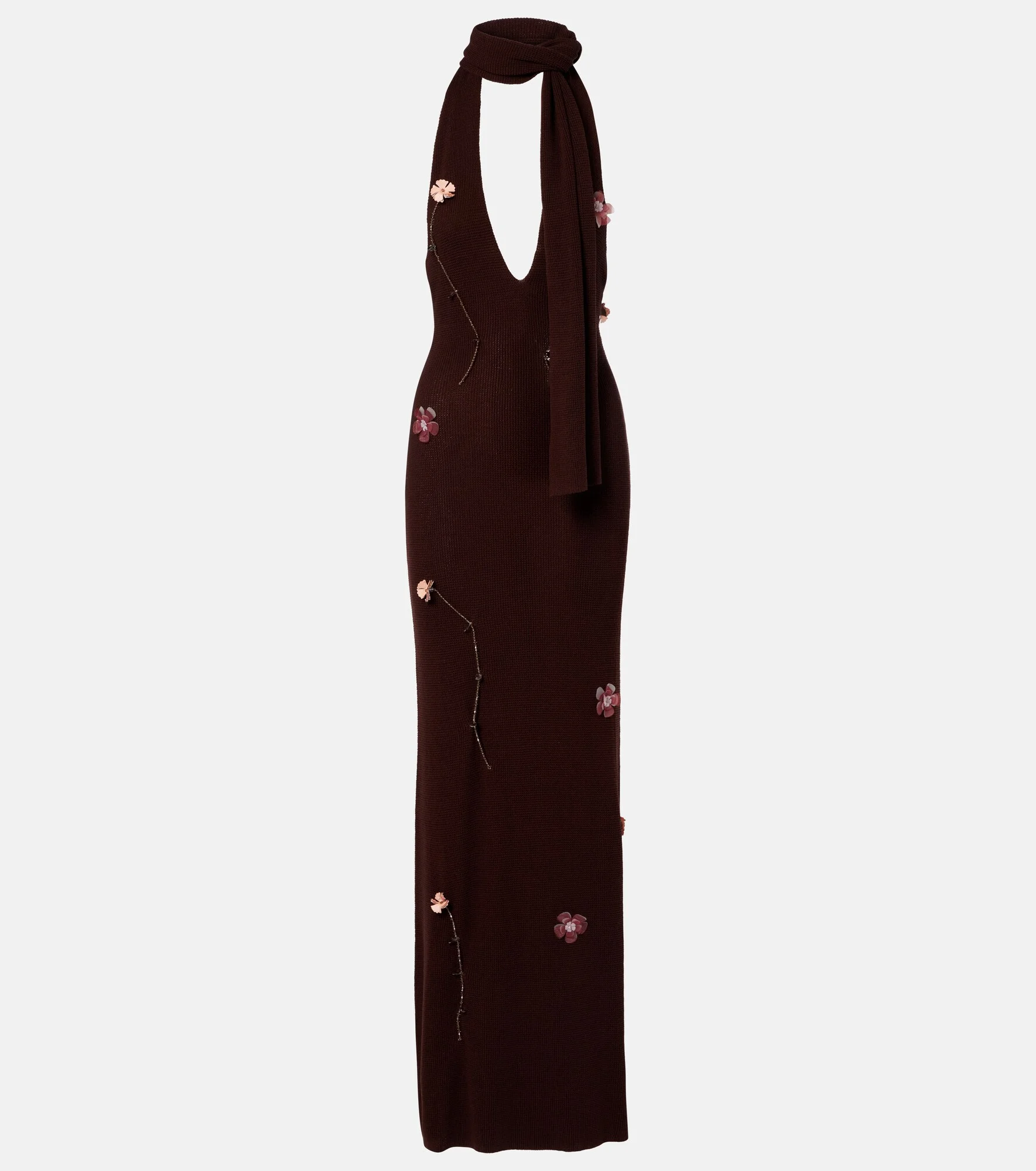 Stem floral-appliqué knitted maxi dress - 1