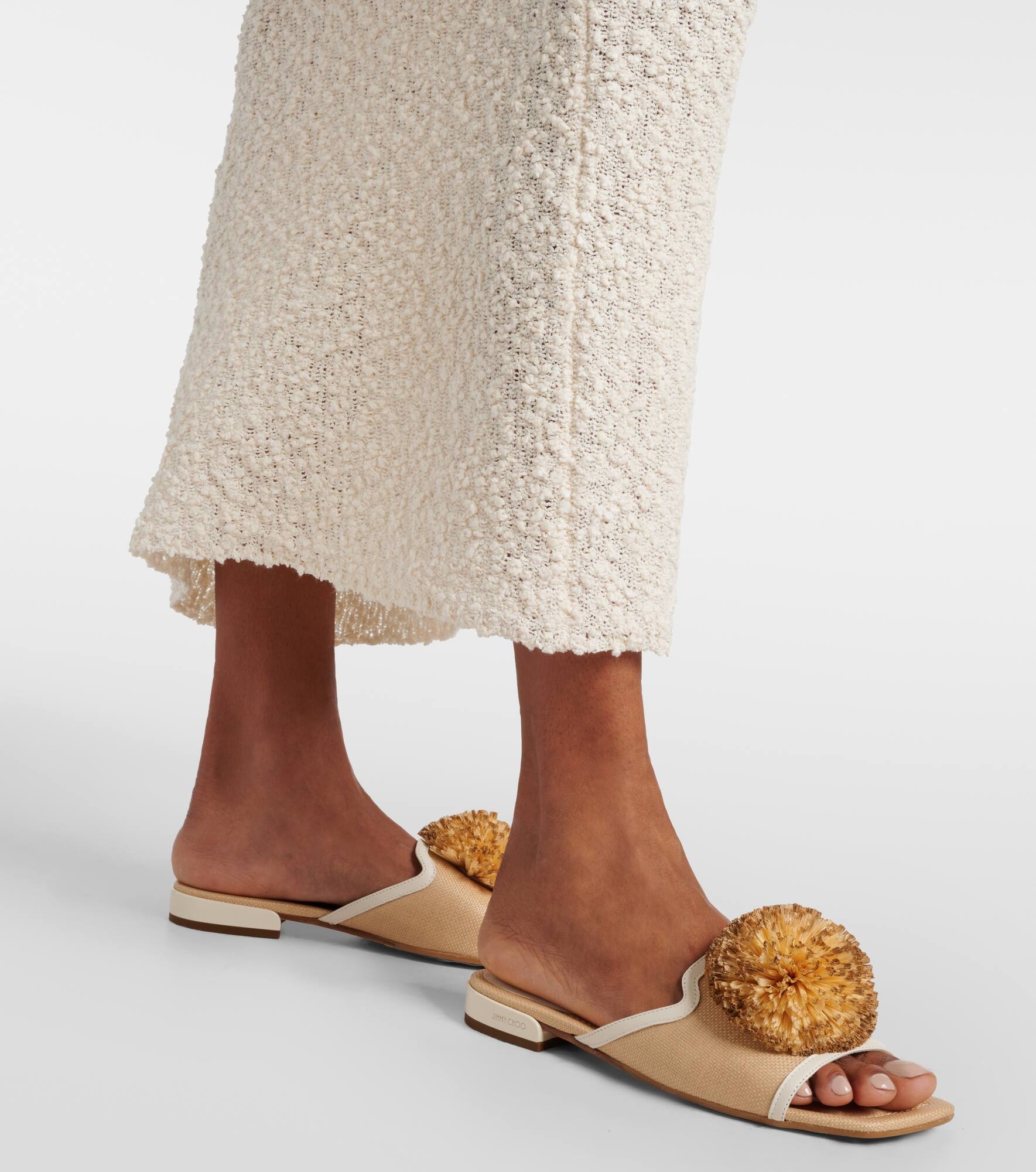 Nako leather-trimmed raffia slides - 7