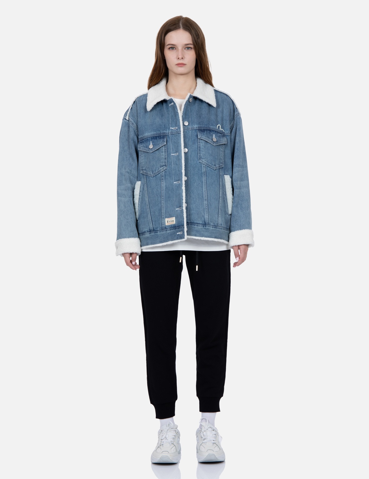 DARUMA AND FORTUNE CAT EMBROIDERY SHERPA-LINED DENIM JACKET - 6