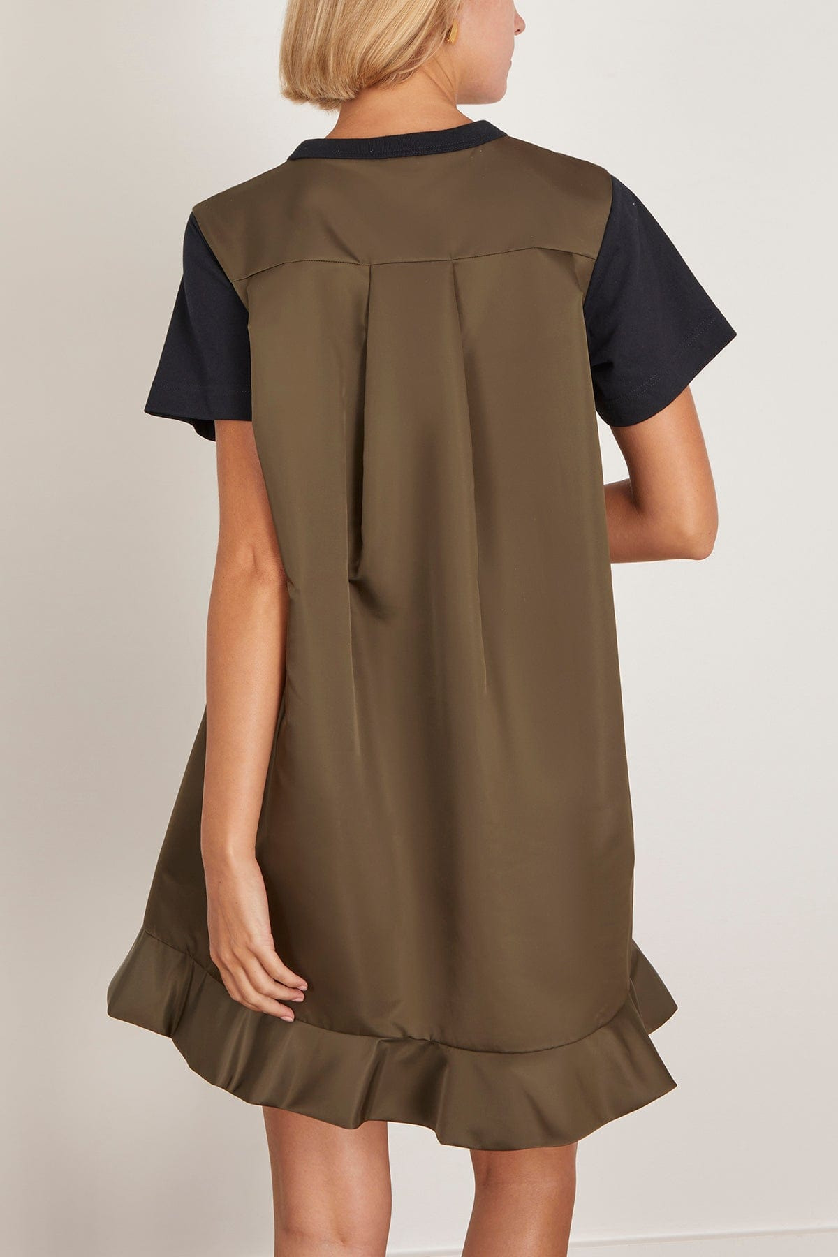 Nylon Twill x Cotton Jersey Dress in Navy/Dark Khaki - 4