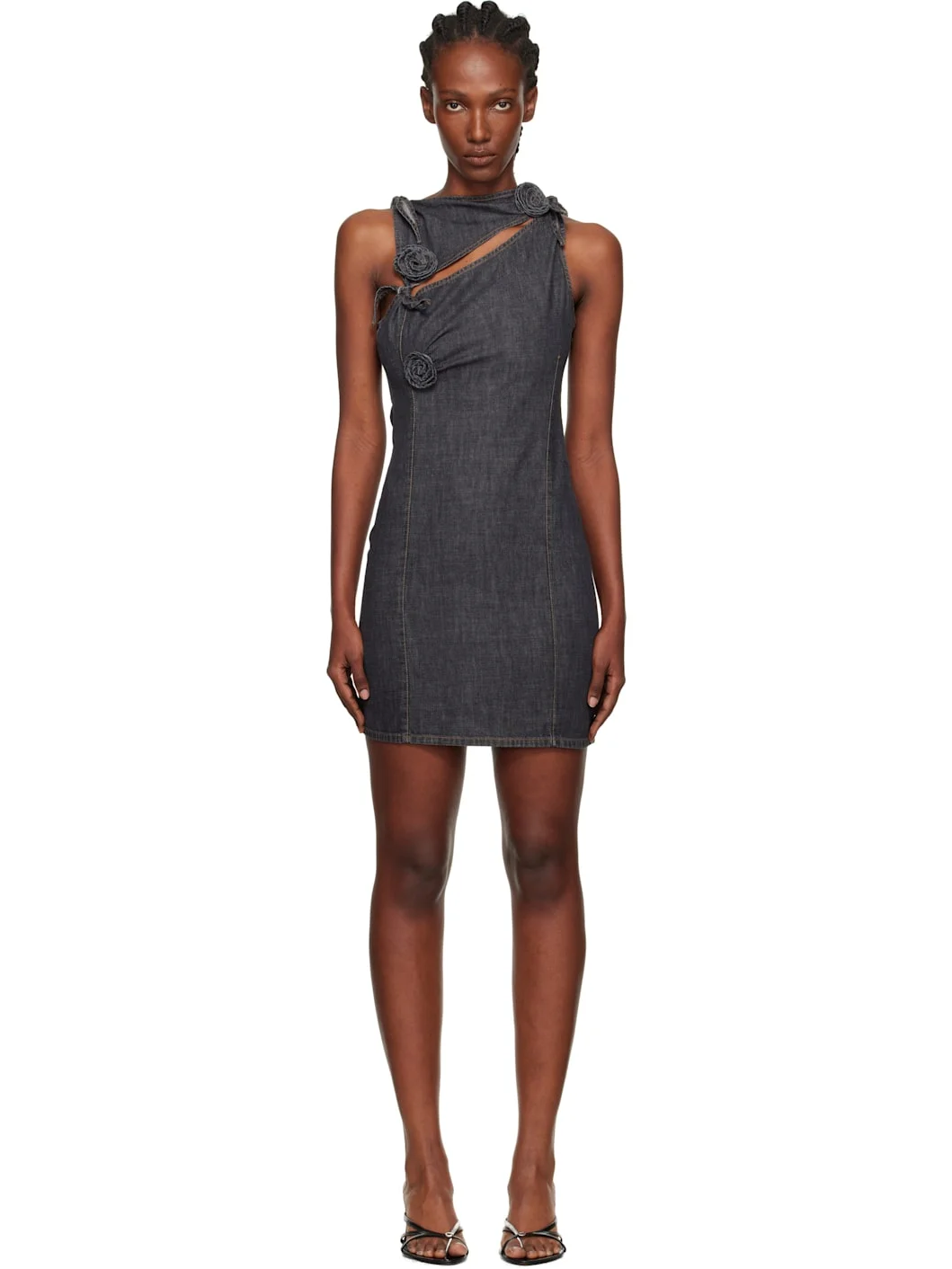 Gray Flower Denim Minidress - 1