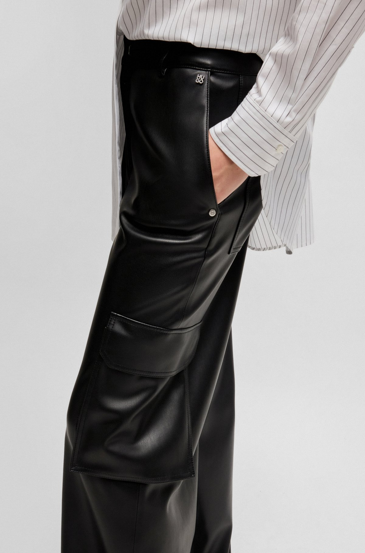 LOOSE-FIT CARGO TROUSERS IN FAUX LEATHER - 5