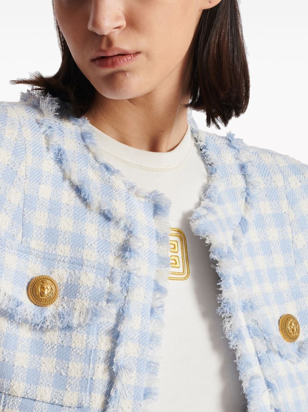 gingham tweed jacket - 6