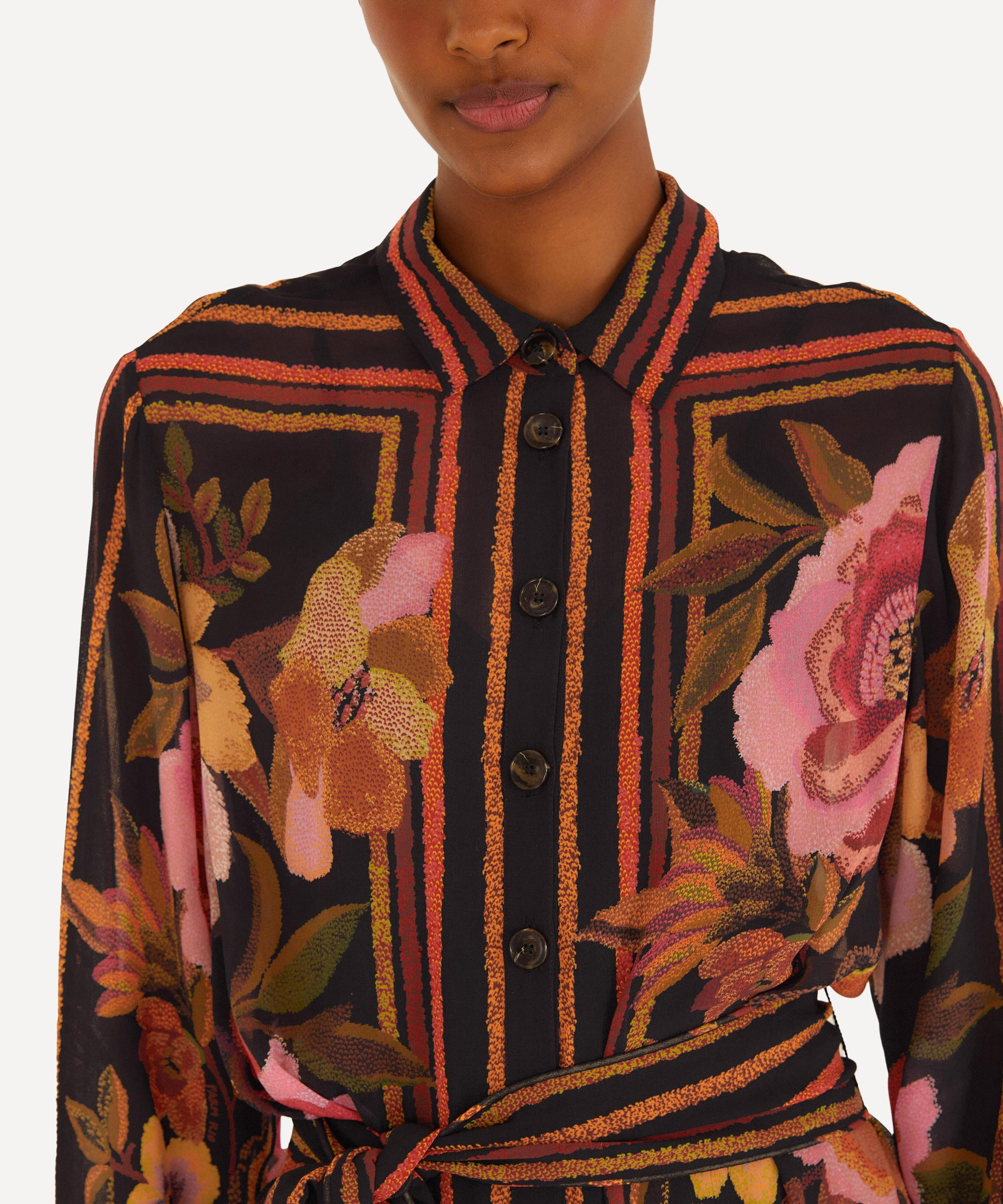 Black Chenille Flowers Belted Long-Sleeve Mini Dress - 3