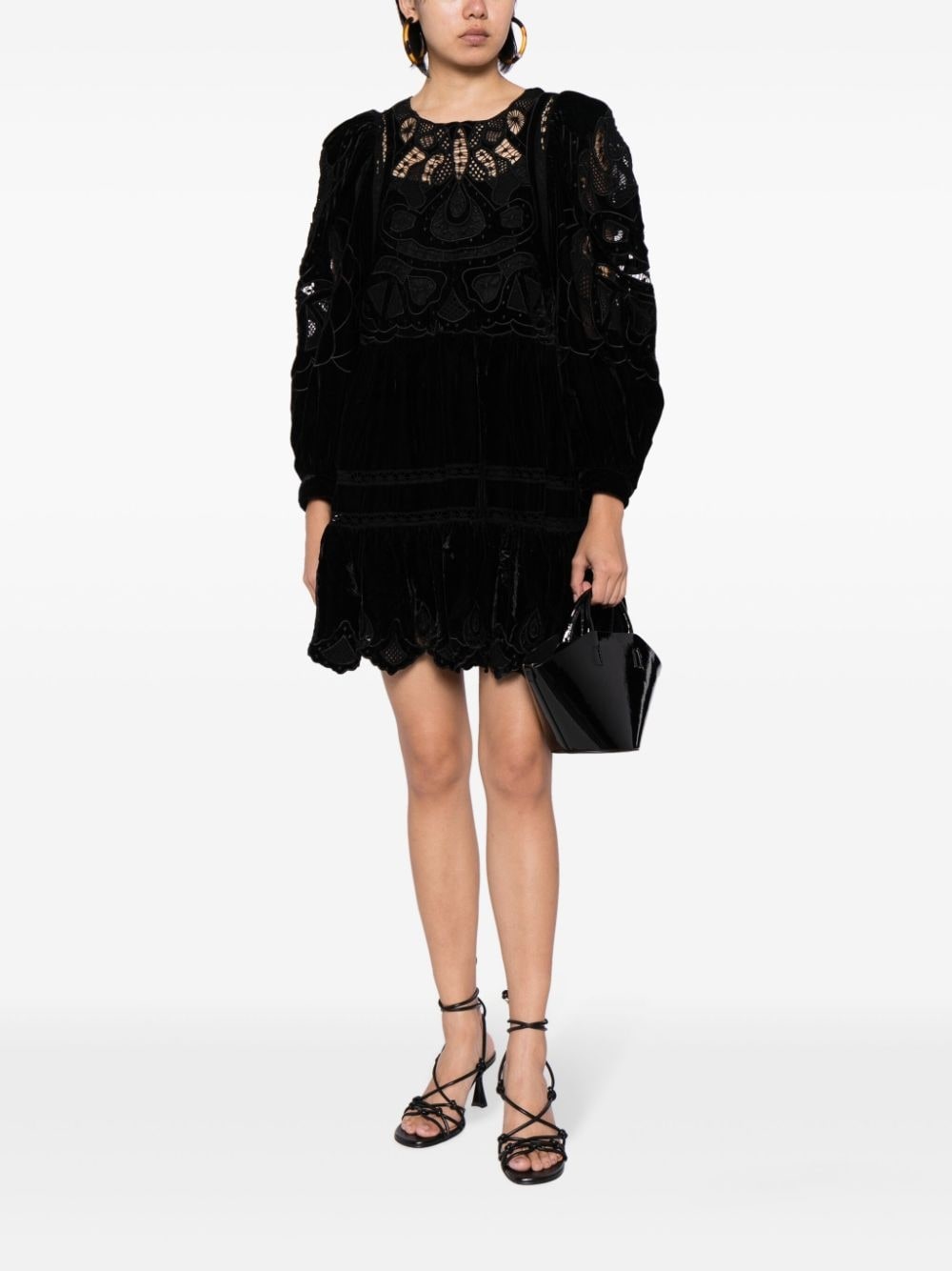 Eliana lace-detail velvet minidress - 2