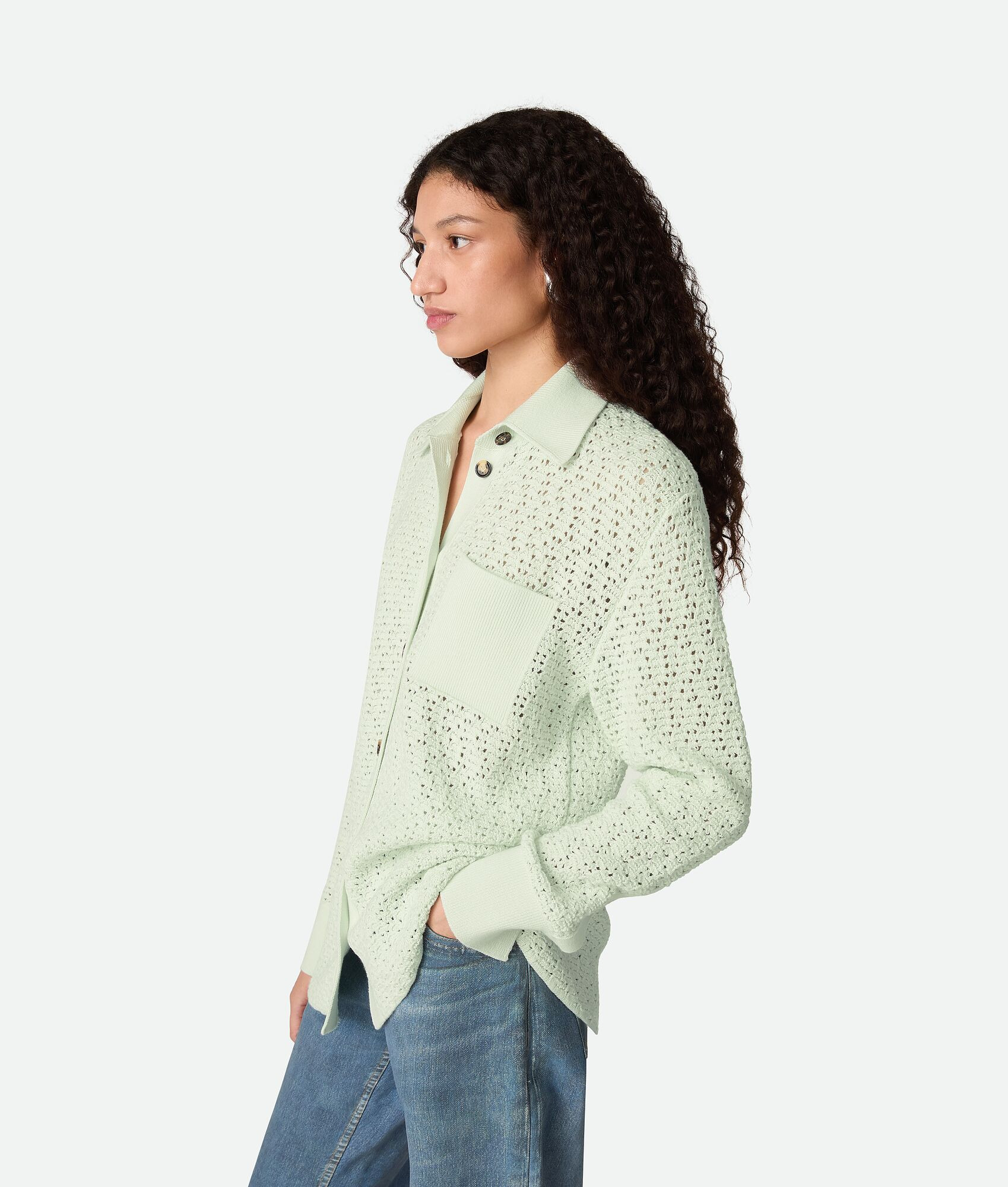 Cotton Crochet Knit Shirt - 2