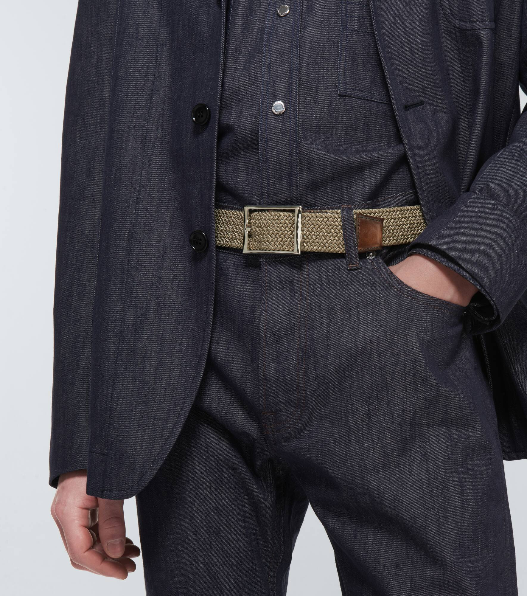 Classic fabric and leather belt - 2