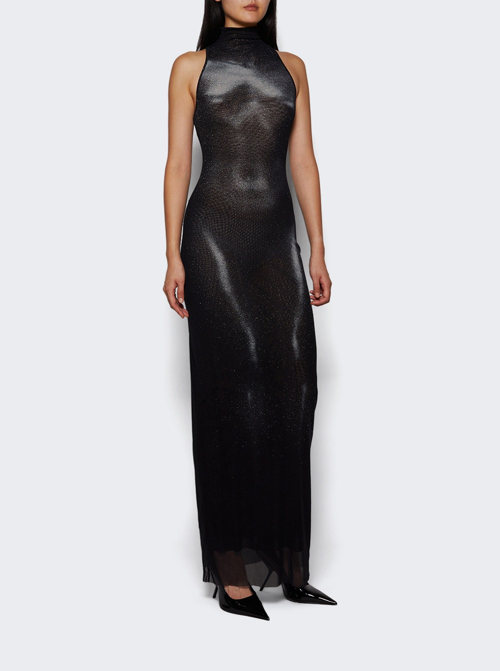 Printed Body Dust With Sparkles Spray Long Dress Black And Silver - 2