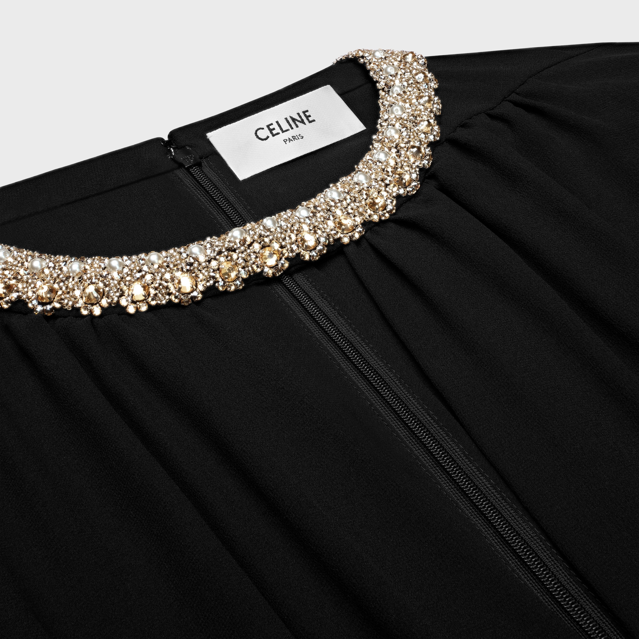 long dress with embroidered collar IN silk georgette - 3
