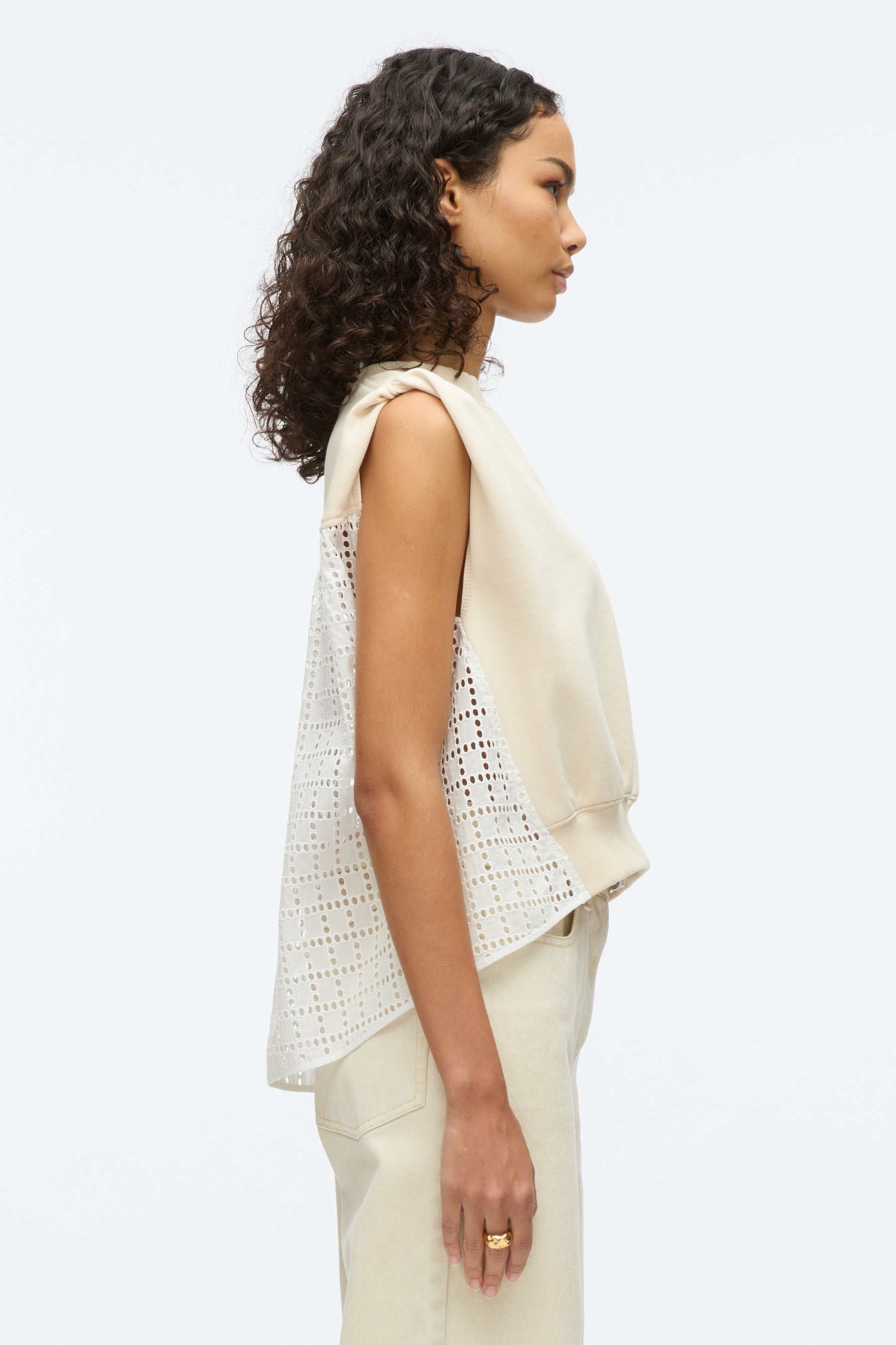French Terry Top with Broiderie Anglaise Combo - 4