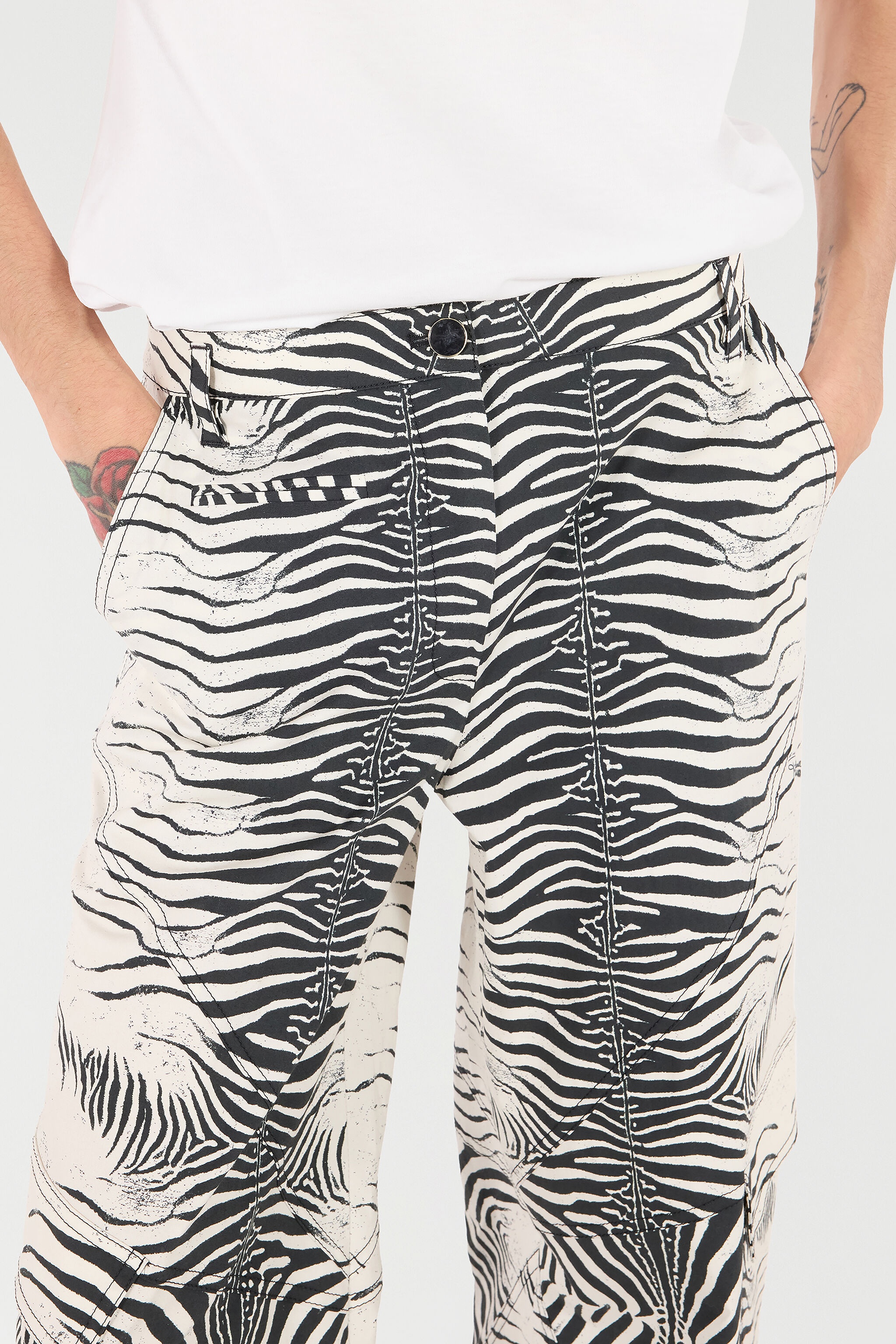 Stretch Cotton Pants With White Tigress Print - 6