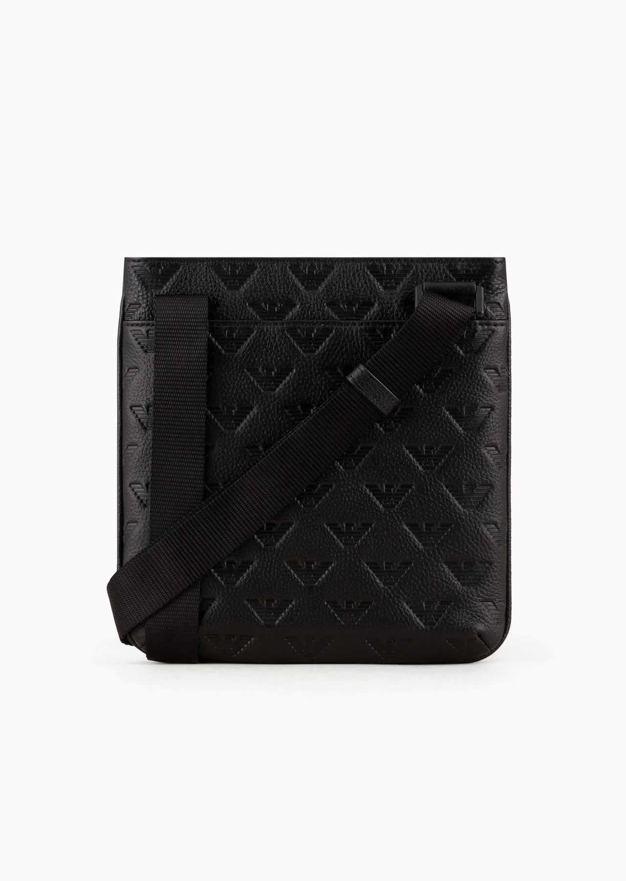 Flat leather shoulder bag with all-over embossed eagle - 3