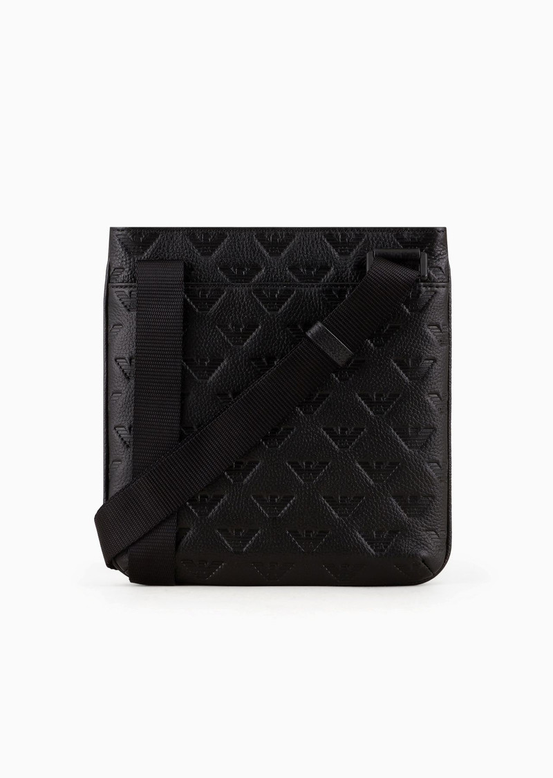 Flat leather shoulder bag with all-over embossed eagle 3