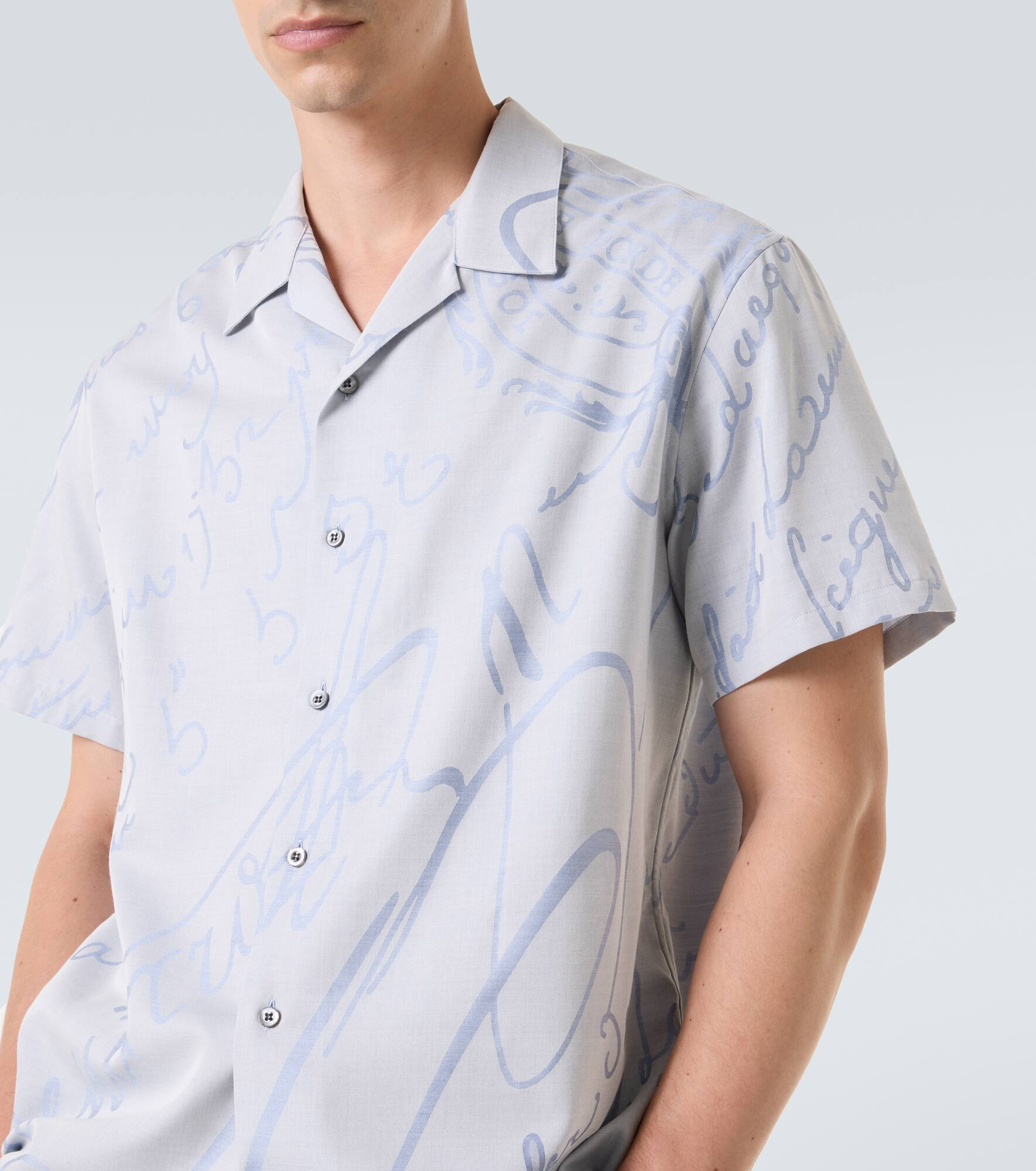 Printed cotton, wool, and silk bowling shirt - 5