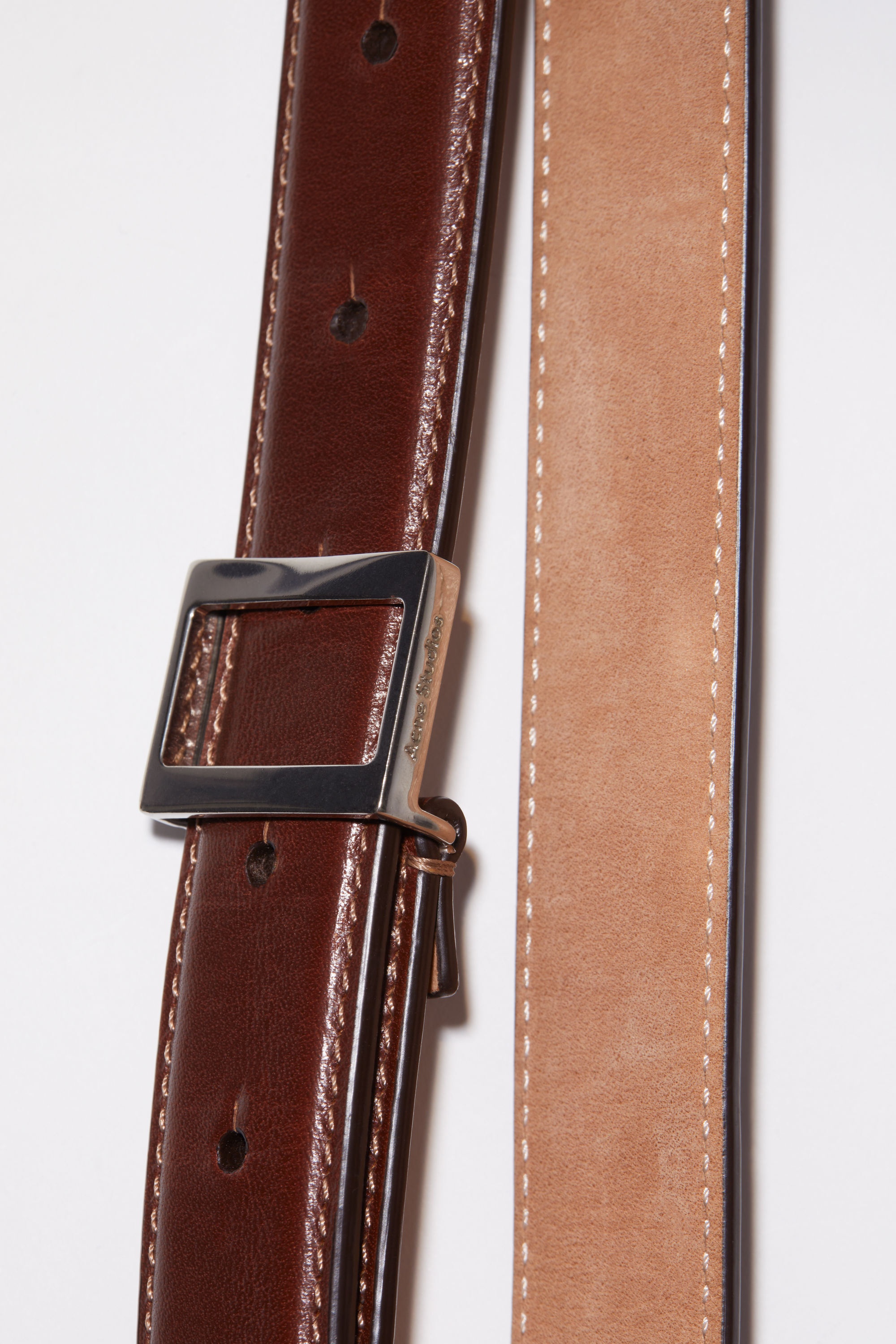Leather buckle belt - Brown - 4