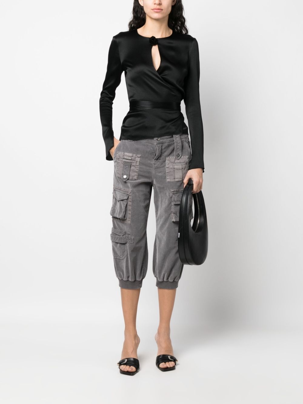 floral-appliqué wraparound blouse - 2