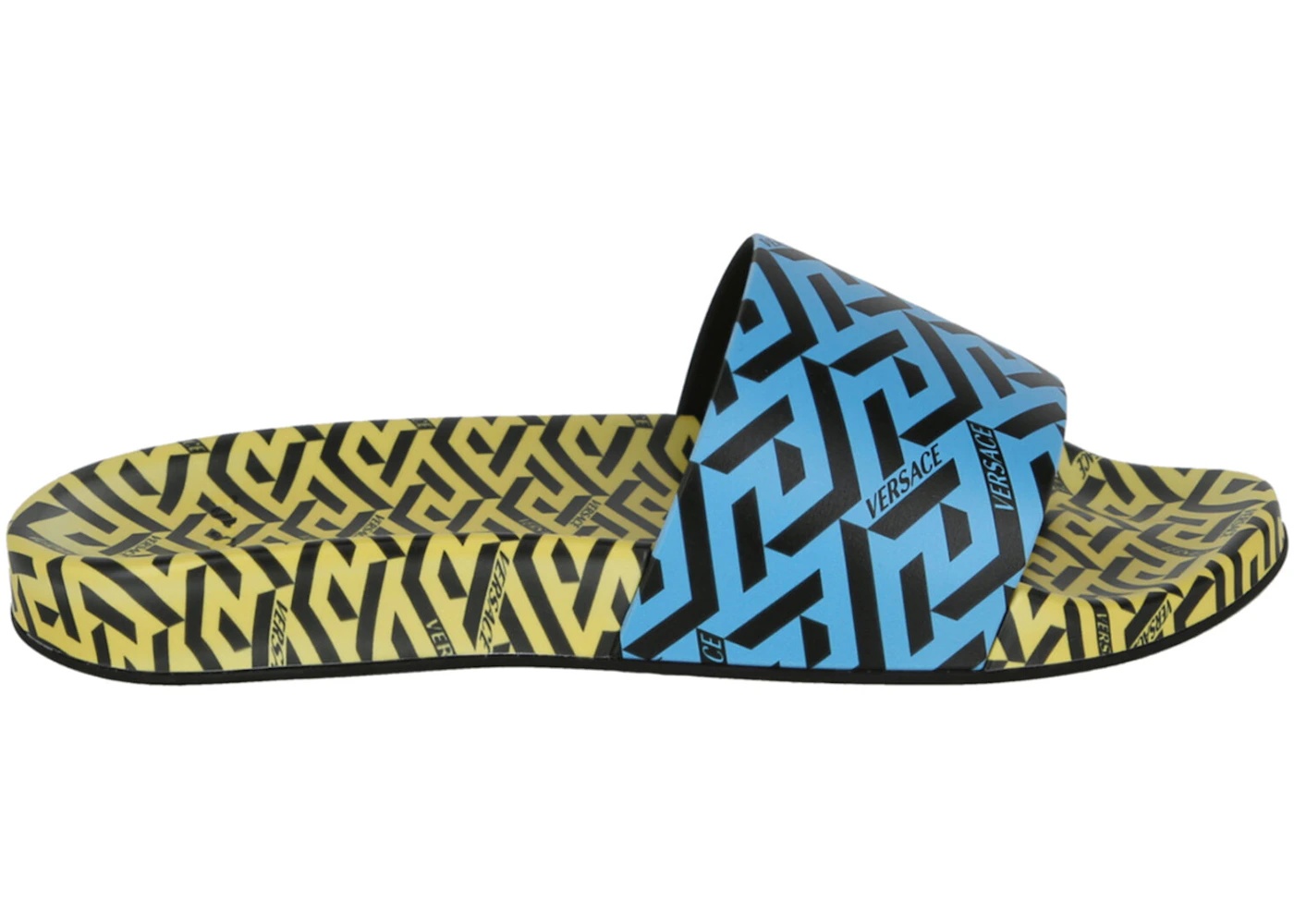 Versace Greca Print Slides Yellow Blue - 1