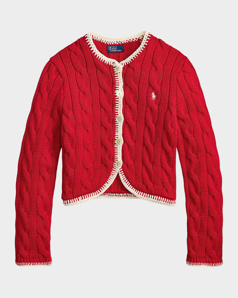 Cable-Knit Logo Stretch-Cotton Crop Cardigan 1