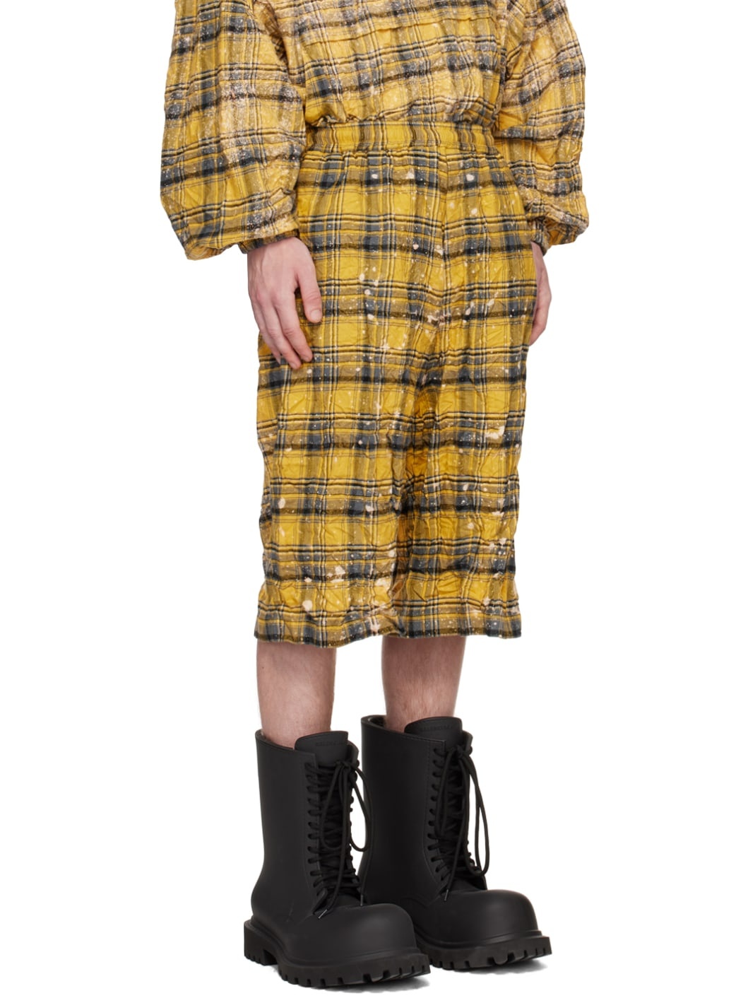 Yellow Crinkled Check Shorts - 2