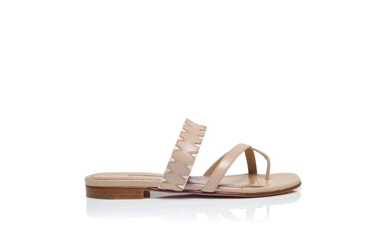Beige Nappa Leather Flat Sandals - 1