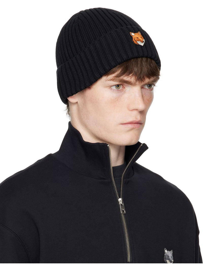 Maison Kitsuné Black Natural Fox Head Beanie outlook