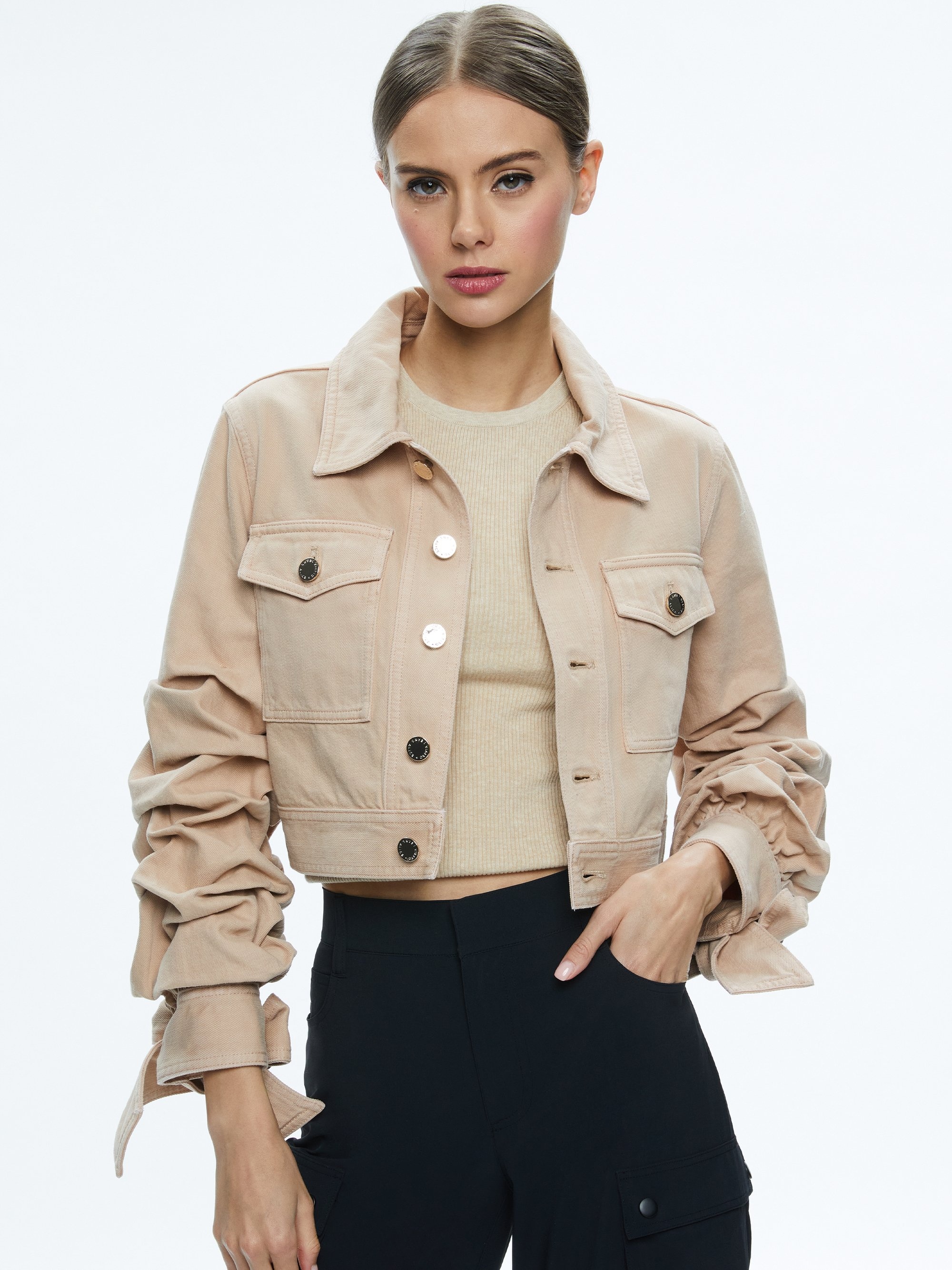 TIFF DENIM JACKET WITH BOW SLEEVE - 2