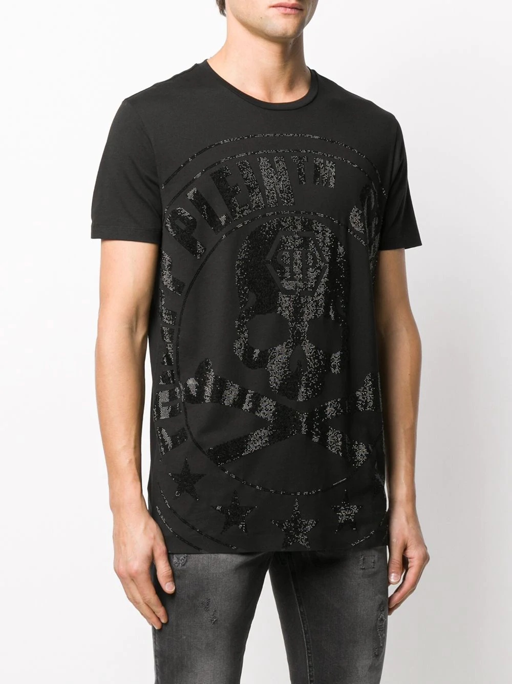 rhinestone skull logo T-shirt - 3