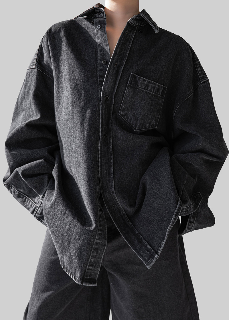 Belvis Oversized Denim Shirt - Black Wash 3