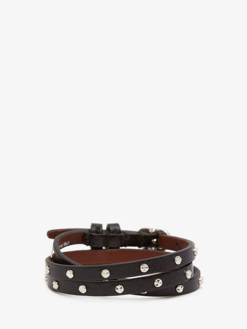 Alexander McQueen Double-wrap Studded Bracelet in Black outlook