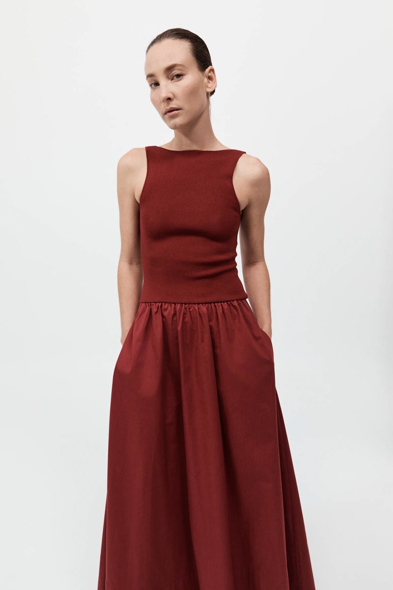 Bateau Cut Out Dress - Berry - 4
