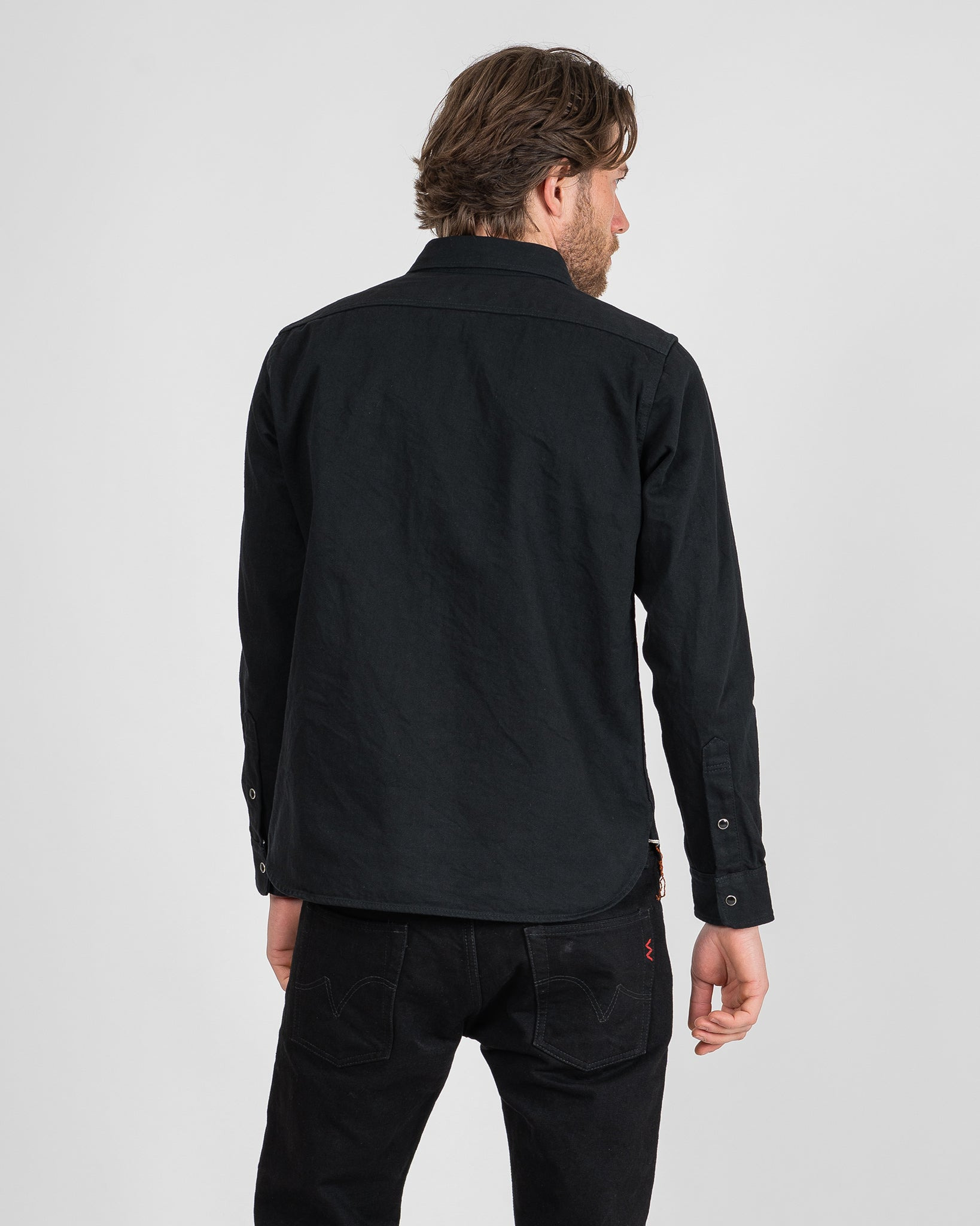 IHSH-338-BLK 12oz Selvedge Denim Work Shirt With Snaps - Black/Black - 3