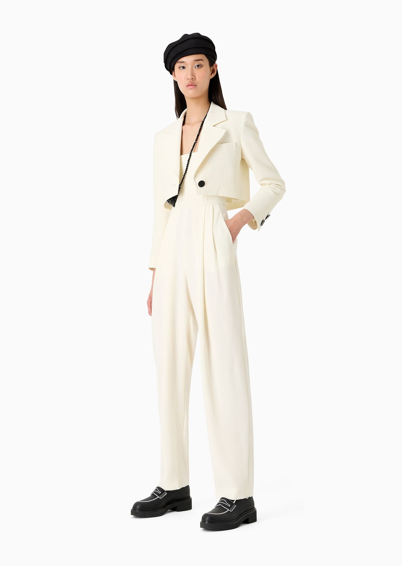 Cropped jacket with lapels in technical faille - 4