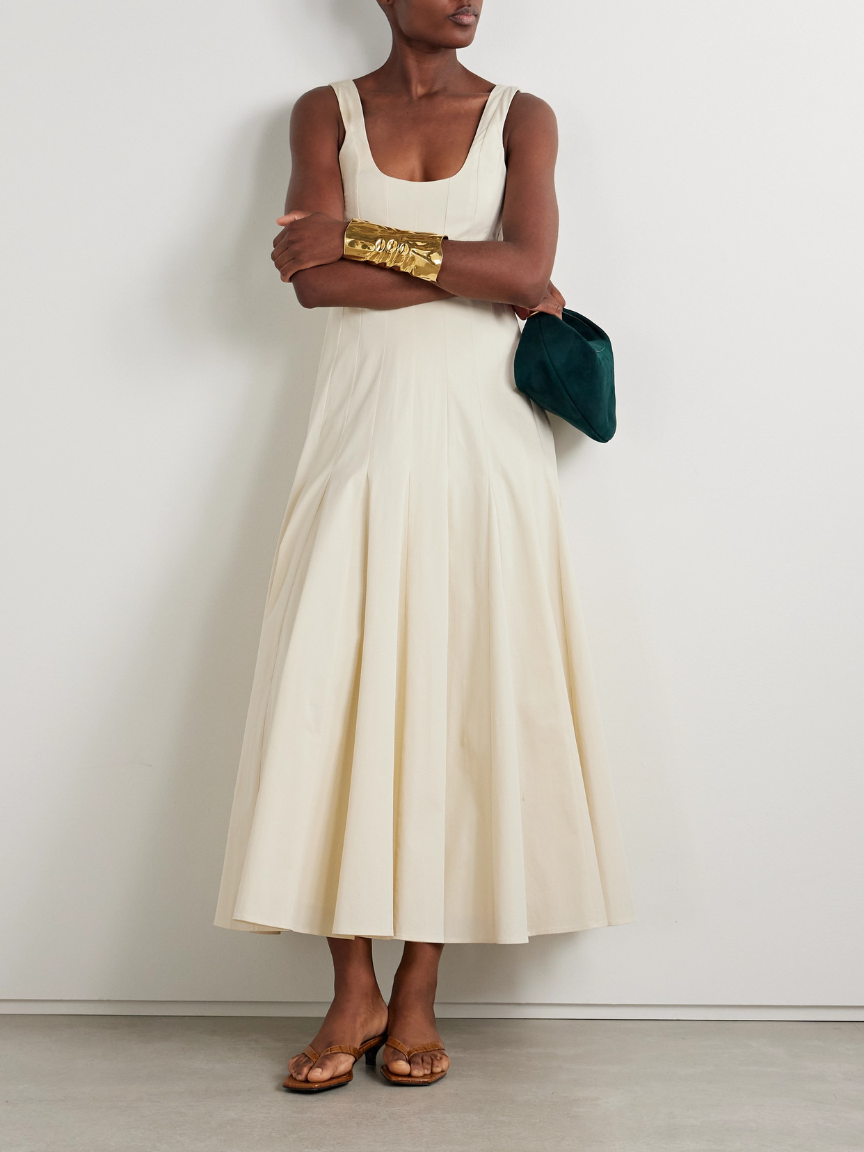 Pleated Organic Cotton-blend Gabardine Maxi Dress - 2