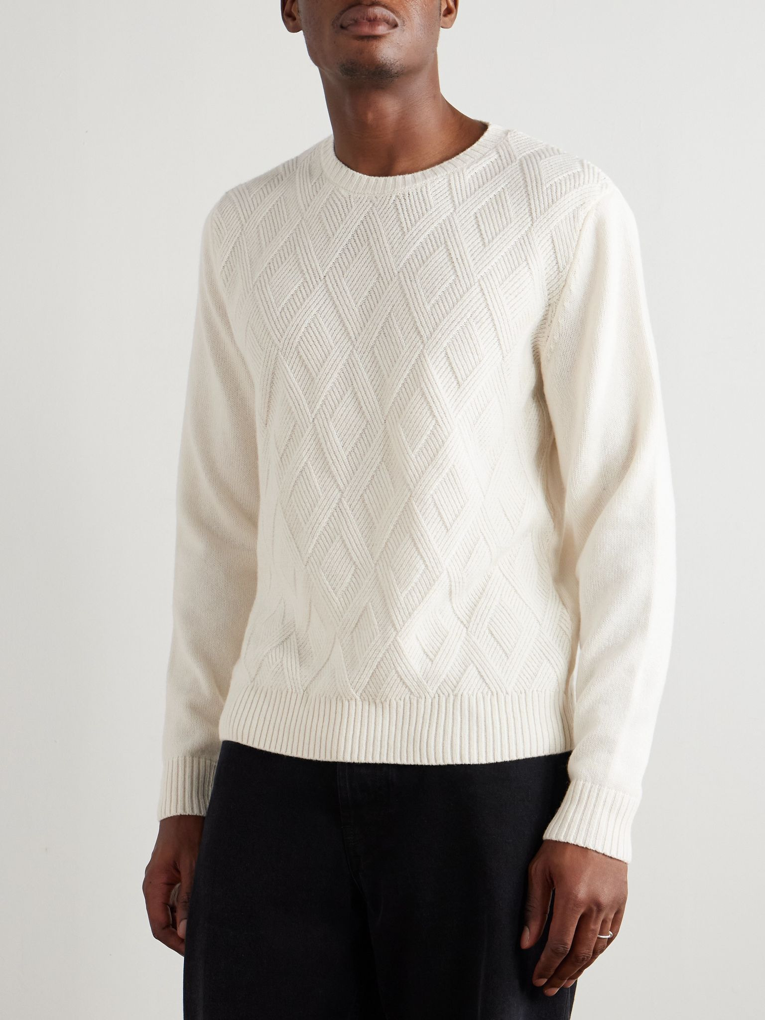 Jacquard-Knit Cashmere Sweater White - 3