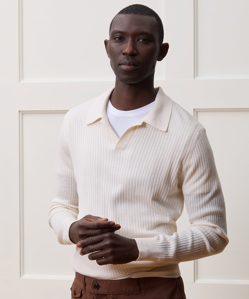 TODD SNYDER Silk-Cashmere Ribbed Montauk Sweater Polo outlook