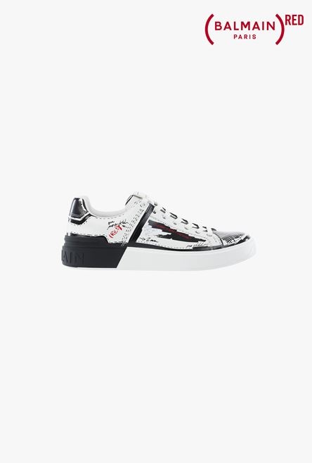 (Balmain)RED - Smooth black and white leather B-Court sneakers - 1