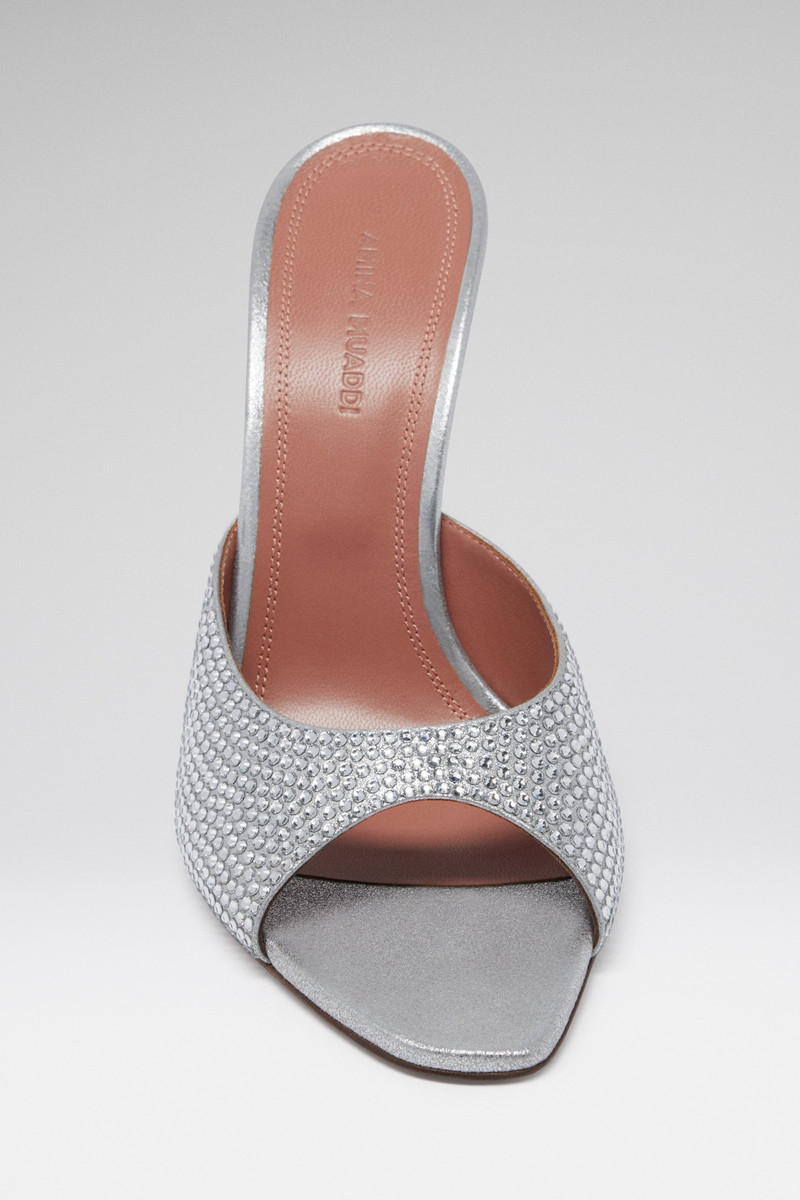 Amina Muaddi ALEXA CRYSTAL SLIPPER 105 SILVER SUEDE WITH WHITE CRYSTALS outlook