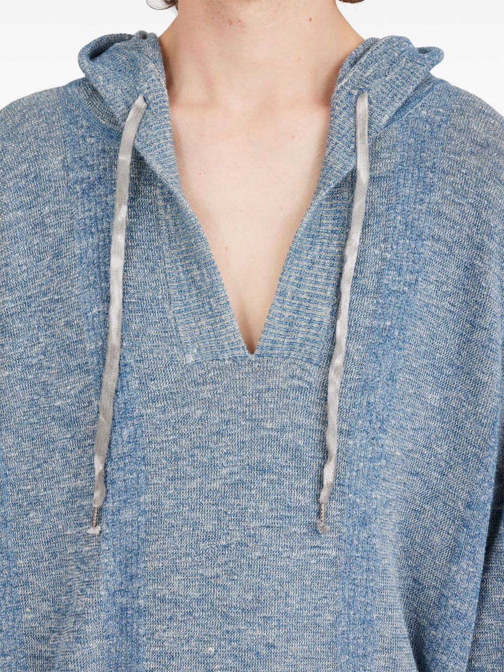 drawstring hood v-neck sweater - 7
