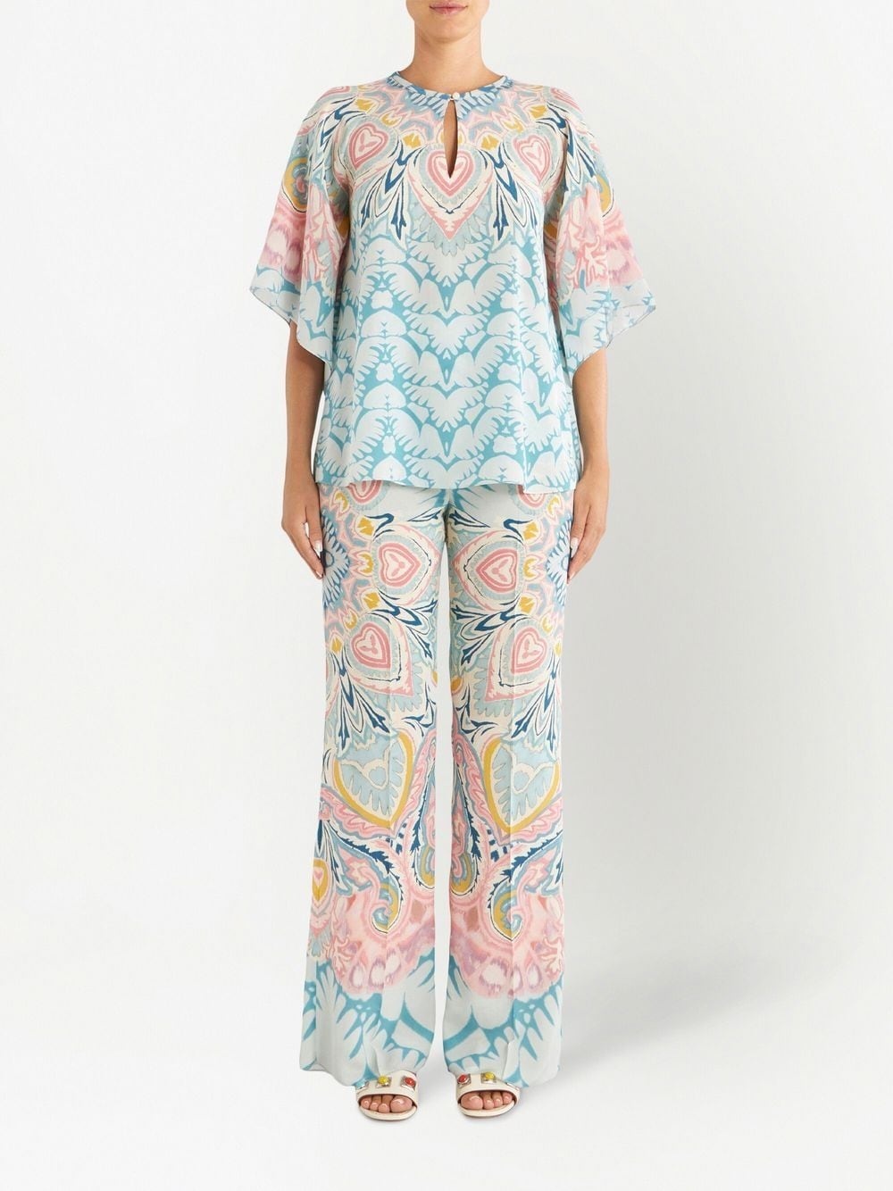paisley-print satin-finish trousers - 2